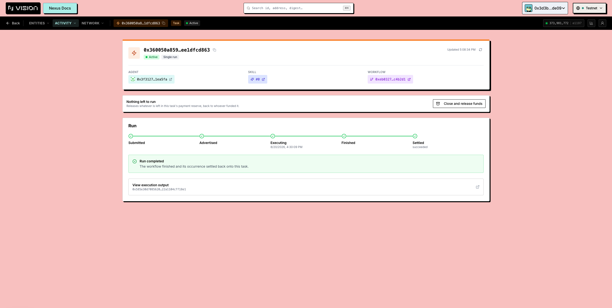 A task page with the Run lifecycle card and occurrences table