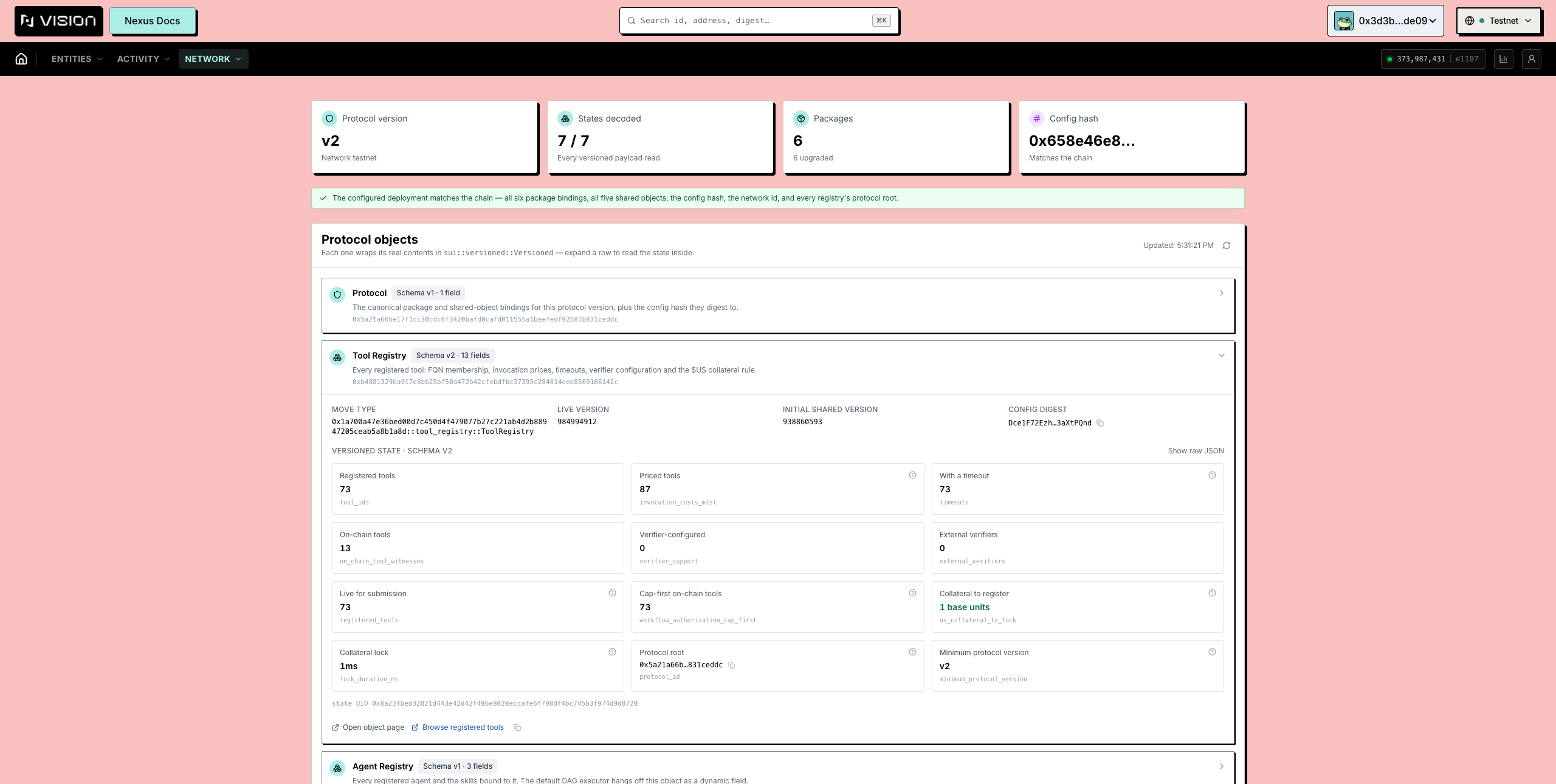 The Deployment page with protocol objects and their decoded state